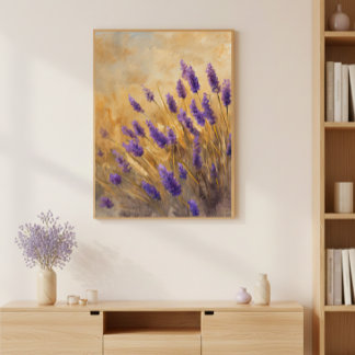 Golden Lavender Field Wall Art Print Poster