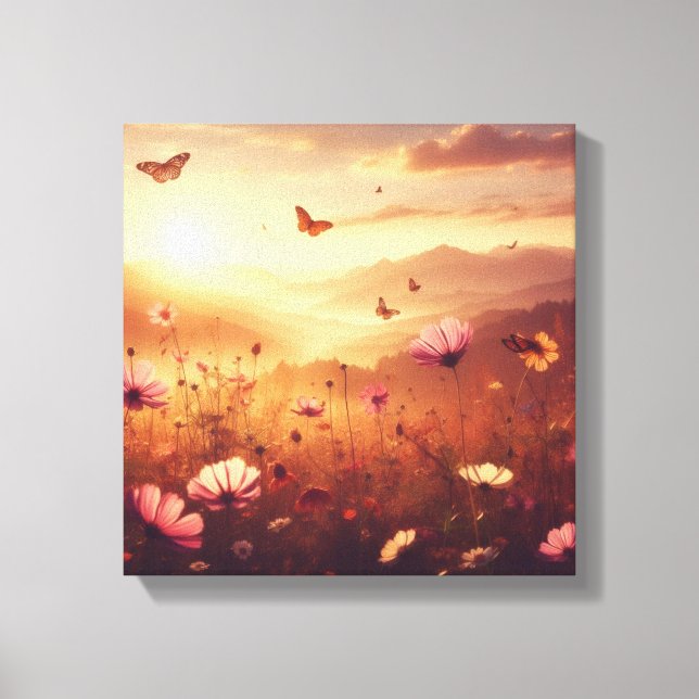 Golden Meadow Bliss with Wildflowers – Canvas Art (Frente)