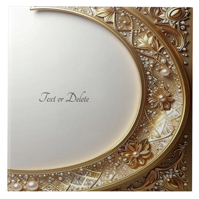 Golden Ornate Frame Ceramic Tile (Frente)