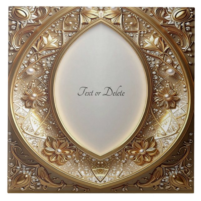 Golden Ornate Frame Ceramic Tile (Frente)