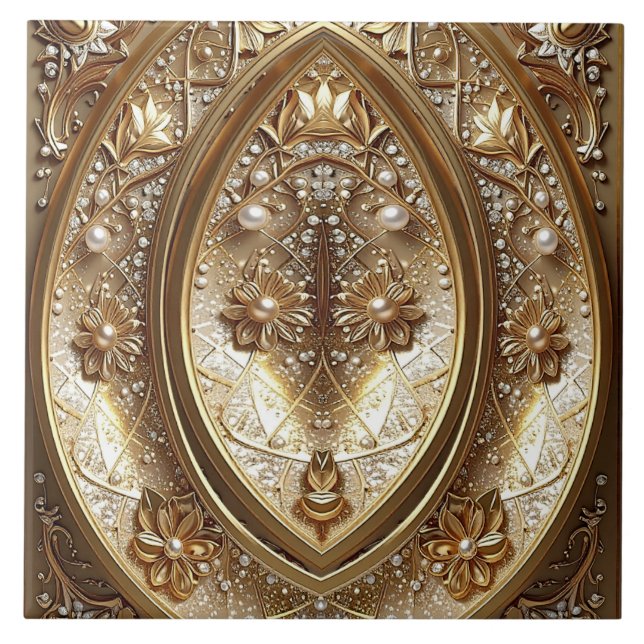 Golden Ornate Frame Ceramic Tile (Frente)