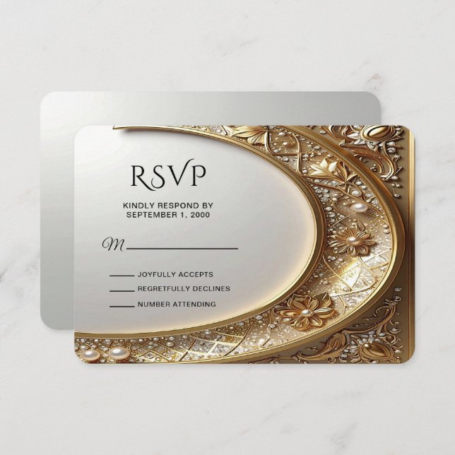 Golden Ornate Frame RSVP Card (Frente/Verso)