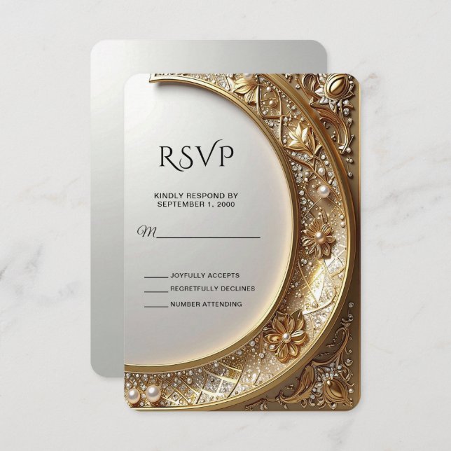Golden Ornate Frame RSVP Card (Frente/Verso)