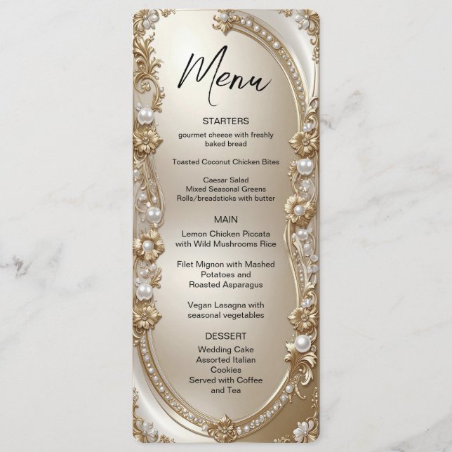 Golden Ornate Frame with Pearls Menu (Frente)