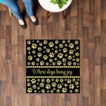 Golden Paw Prints on Black with Custom Name