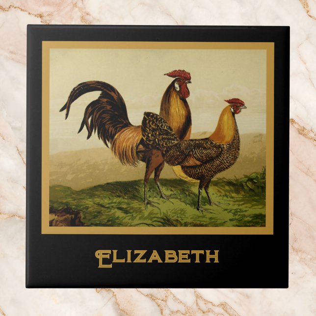 Golden Penciled Hamburg Roosters Black Monogram (Criador carregado)