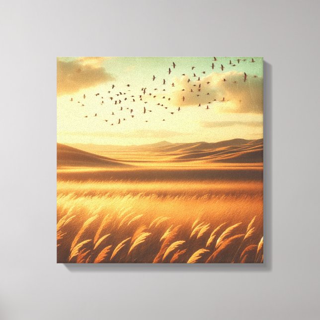 Golden Prairie Sunset Wind – Vintage Canvas Art (Frente)