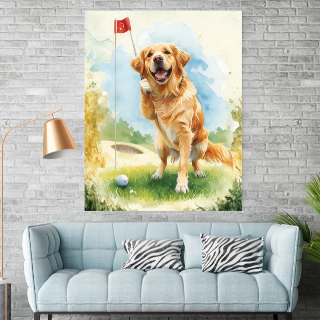 Golden Retriever Golf Watercolor Poster  (Criador carregado)