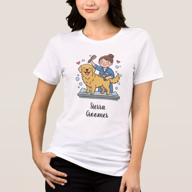 Golden Retriever Groomer Blue Uniform Cartoon Art (Frente)