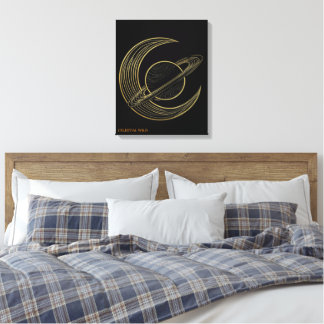 Golden Saturn Celestial Crescent Art Canvas Gift