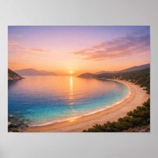 Golden Sunset Ocean Bay Poster - Mediterranean (Frente)