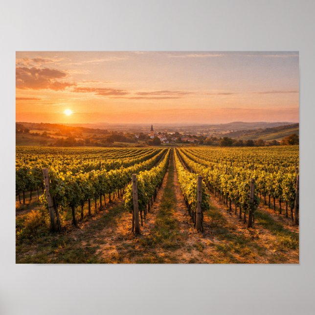 Golden Sunset Vineyard Poster - Tuscan Landscape (Frente)