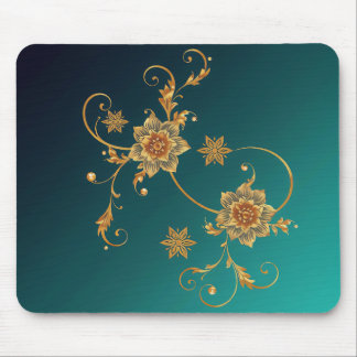 Golden Swirl Floral Mouse Pad