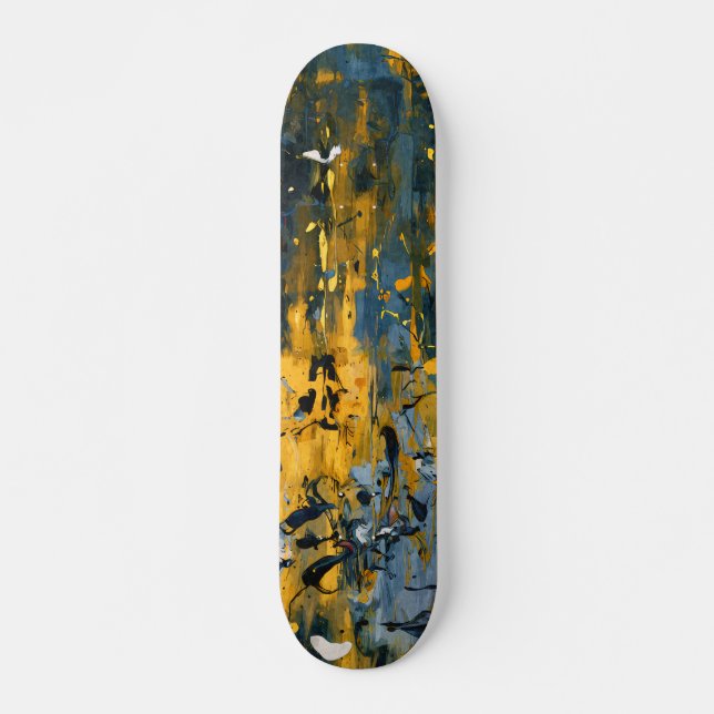 Golden Teal Grunge Streak Skateboard (Frente)