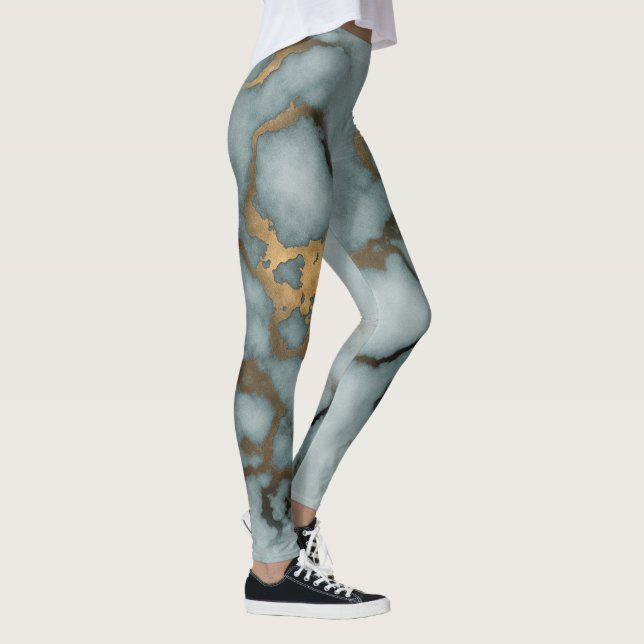 Golden Vein Marble  Ocean Mist Leggings (Direita)
