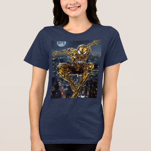 Golden Web: Women's Ultra-Realistic Spider Tee (Frente)