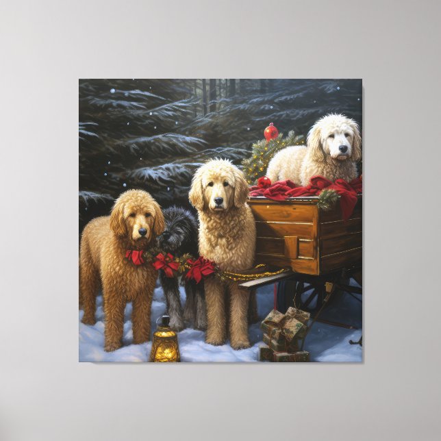 Goldendoodle Nevado Trenó Natal Decoração (Frente)