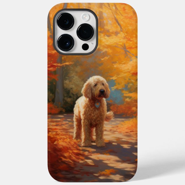 Goldendoodle no outono deixa cair inspiração (Verso)