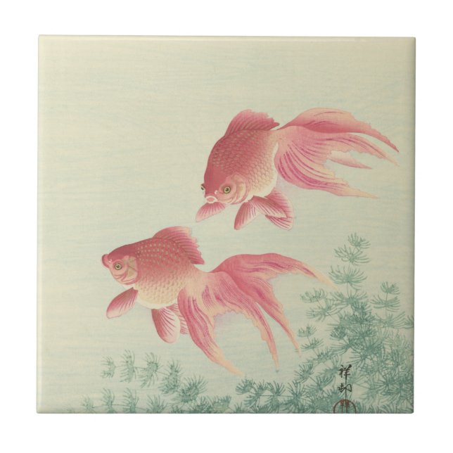 Goldfish Vintage Japonês Woodblock Impressão (Frente)