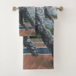 Golem de pedra que joga toalhas de banho do