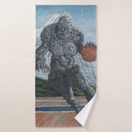 Golem de pedra que joga toalhas de banho do