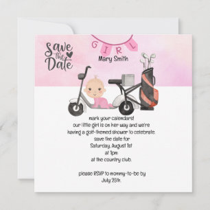 Golf Baby Girl Chá de fraldas a rosa salve a data