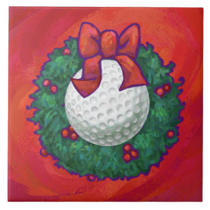 Golf Ball Christmas Wreath on Red