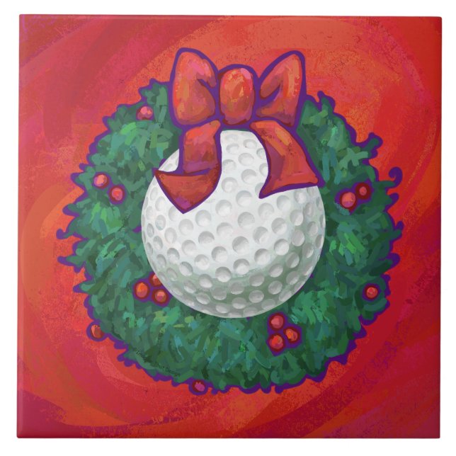 Golf Ball Christmas Wreath on Red (Frente)