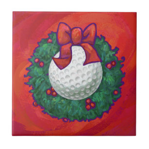 Golf Ball Christmas Wreath on Red