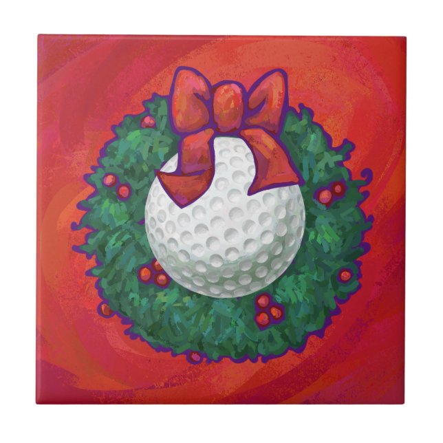 Golf Ball Christmas Wreath on Red (Frente)