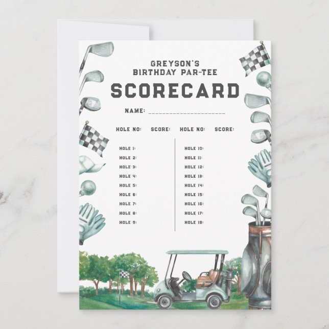 Golf Birthday Par-Tee | Cartão de Scorecard 18 Ori (Frente)