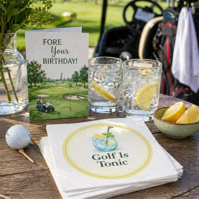 Golf É Tônico - Guardanapos com Design de Vidro de (Golf themed paper napkins for parties, birthdays and clubhouse drinks with a fun gin twist)