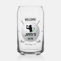 Golf Golfing Golfer Ball Clubs Beer Can Glass