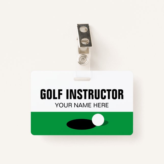 Golf Instrutor name crachá com clipe ou jardim (Frente com Clipe)