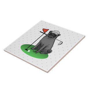 Golf Pug Jogando Golfe (preto) Cachorro Bonito Eng