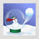 Golf Snowman Snow Globe Convites<br><div class="desc">Convites com um boneco de neve em um globo de neve. A bola de neve rachou pelo globo e está voando através do céu dos flocos de neve.</div>