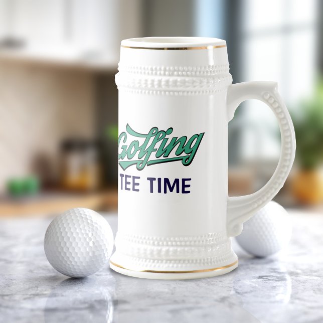 Golf Tee Time Golfing Dad Name Beer Stein (Golfing Tee Time for Dad? Makes a great Father's Day gift. Just add his name or initials)