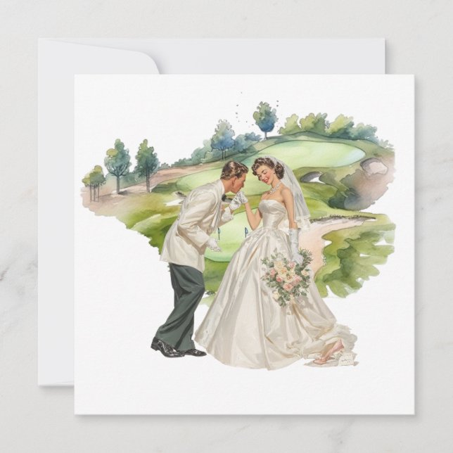 Golf wedding Bride & Groom on Golf Course card (Frente)