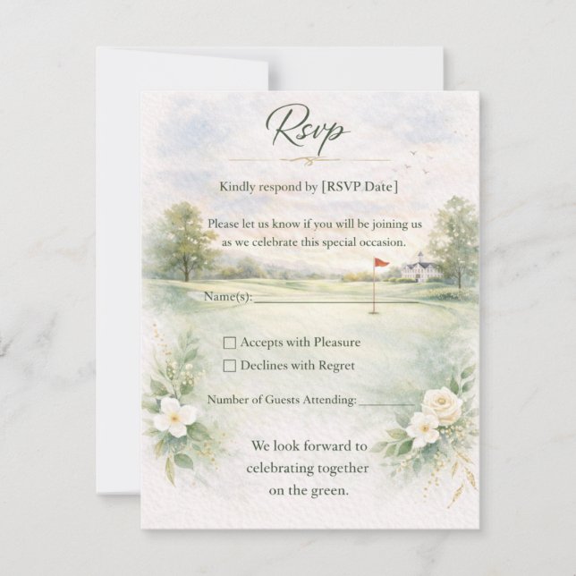 Golf Wedding RSVP Card | Teeing Off Forever  (Frente)