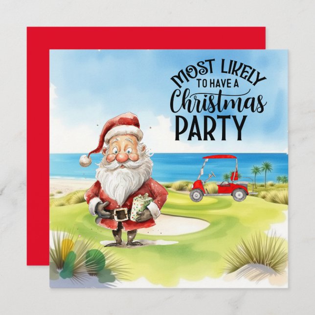 Golfe Feliz Natal com Papais noeis jogando golfe (Frente/Verso)