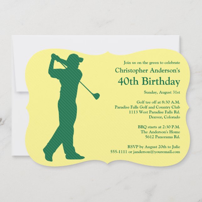 Golfer Green tan aniversário de 40 anos Convite (Verso)