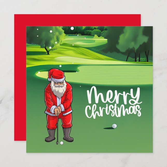 Golfer Santa Claus jogando golfe verde no Natal (Frente/Verso)