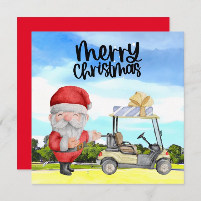Golfer Santa Claus jogando golfe verde no Natal (Frente/Verso)