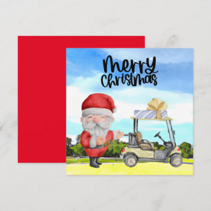 Golfer Santa Claus jogando golfe verde no Natal