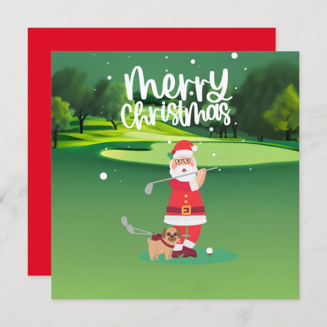 Golfer Santa Claus jogando golfe verde no Natal (Frente/Verso)