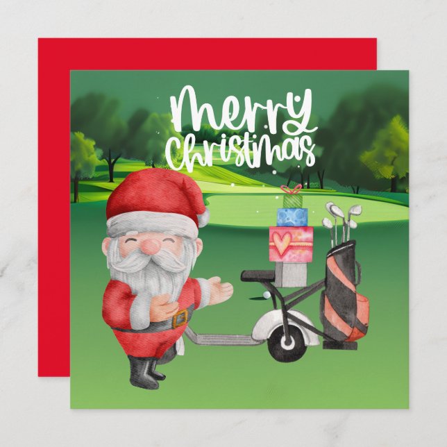 Golfer Santa Claus jogando golfe verde no Natal (Frente/Verso)