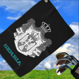 Golfing Sérvia e casaco de armas/bandeira sérvia