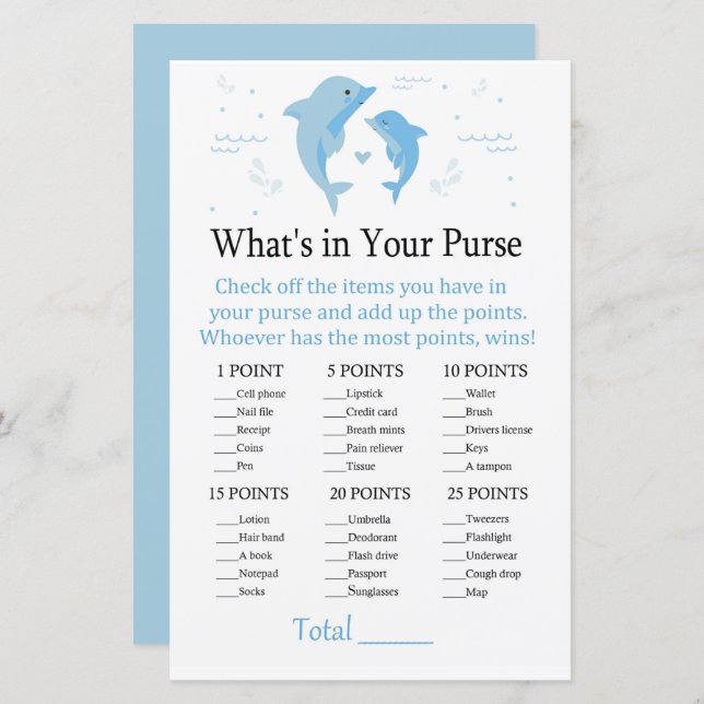 Golfinho Azul O que há no seu jogo de bolsa (Frente/Verso)