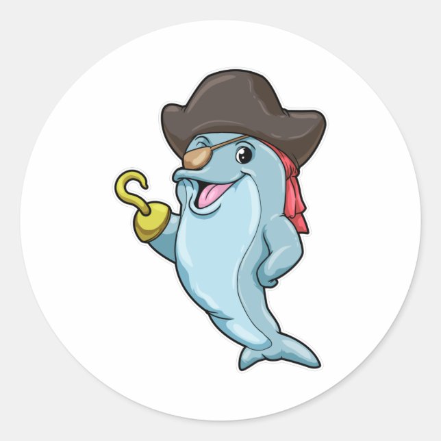Golfinho como pirata com adesivo e mão viciada (Frente)