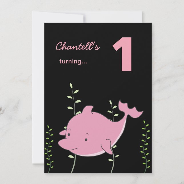 Golfinho de 1rua do bebê sob o convite de aniversá (Frente)